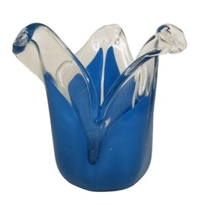 Murano White Crystal Tulip Petal Style Vase Candle Holder Hand Made In Italy‎ 5"